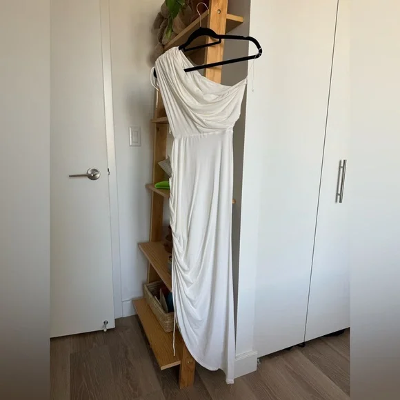 v neck prom dresses Elegant A Line Tulle Beads Deep V Neck Prom Dresses High Slit Ivory Ev –  cathyprom main image 0